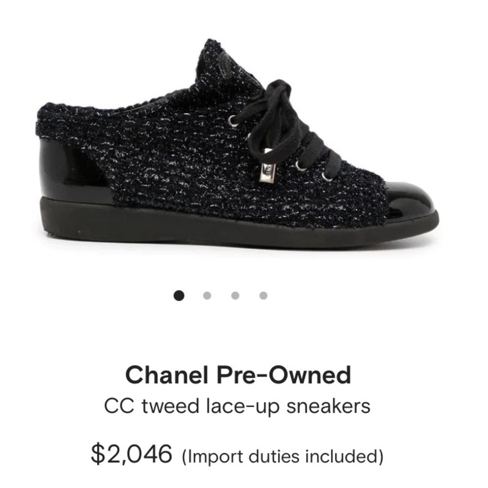 CHANEL CC BLACK METALLIC Shimmer tweed lace-up sneakers women’s size 37 shoes